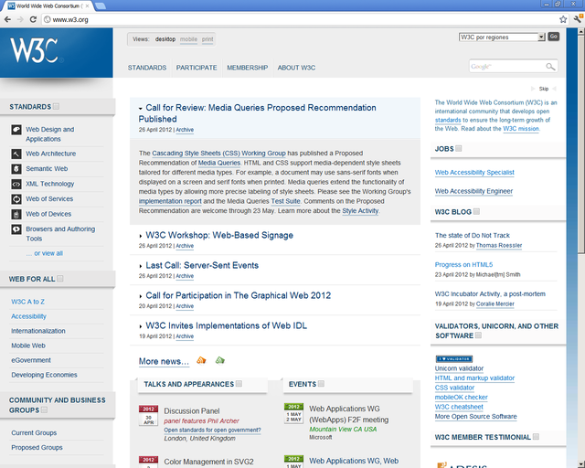 Capturas de pantalla de la página web de El Consorcio World Wide Web