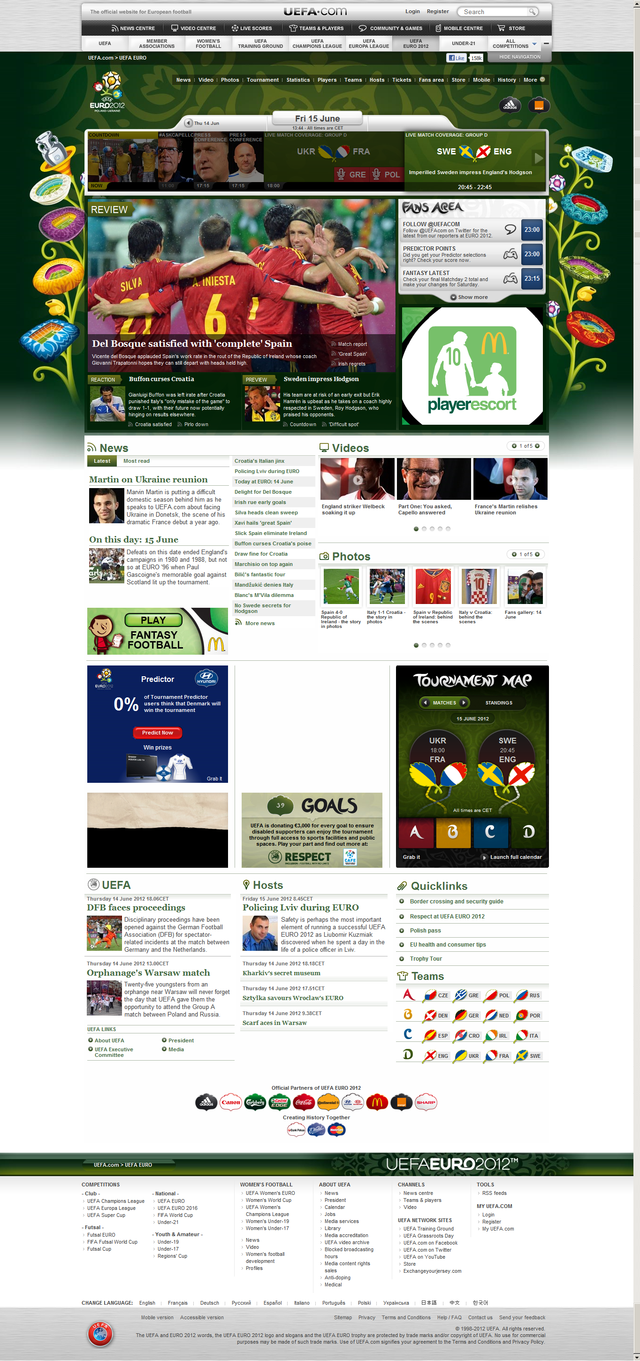 Standard version of UEFA website