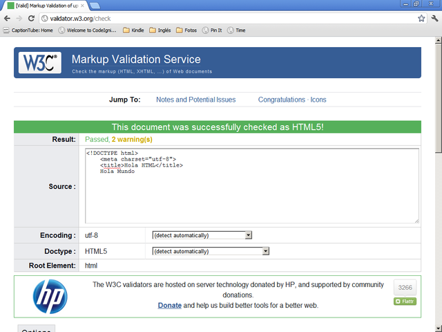 W3C Markup Validation Service result web page