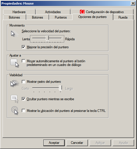 Mouse properties dialog in Microsoft Windows