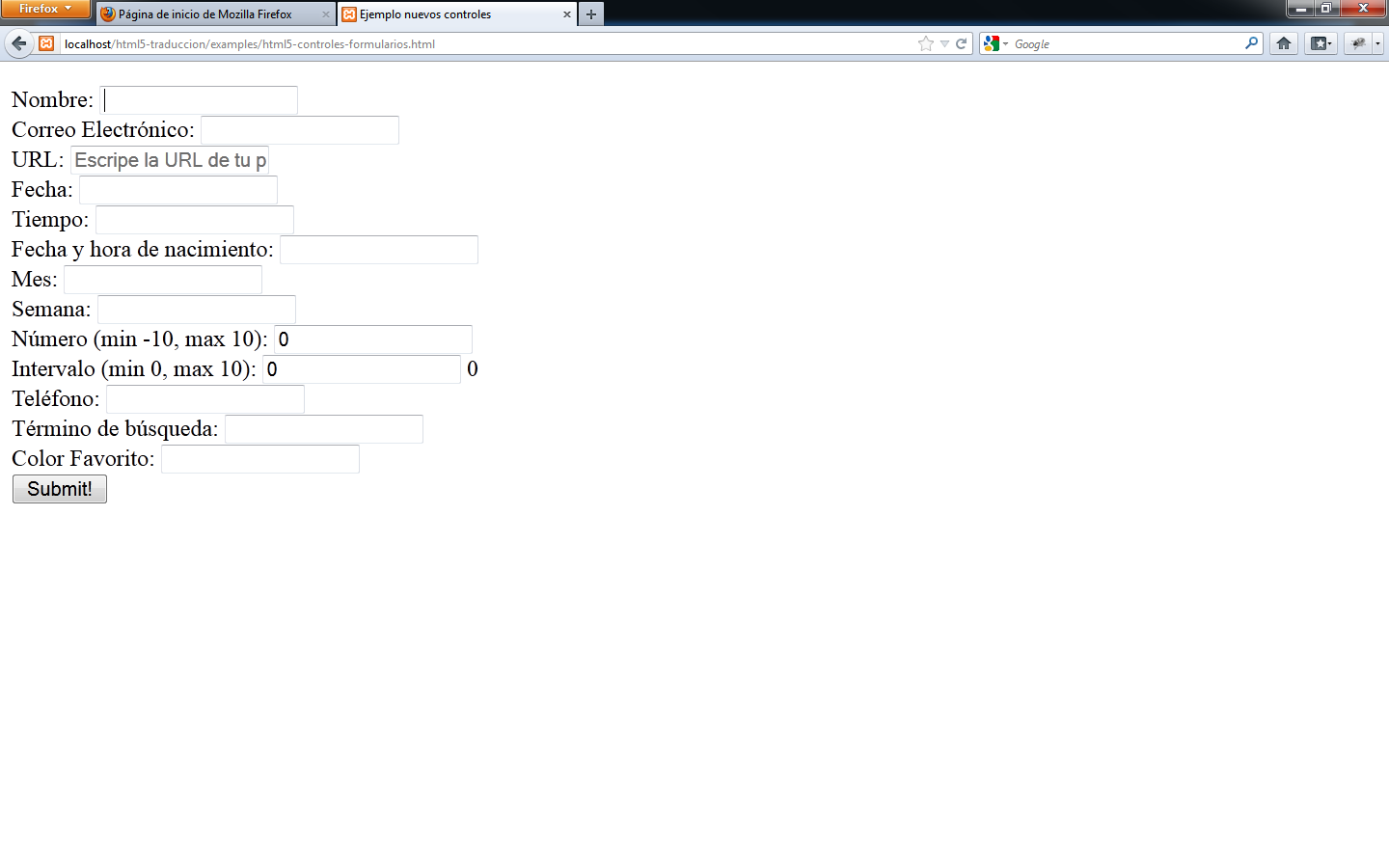 Form example in Mozilla Firefox