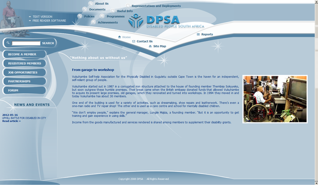 Standard version of DPSA website