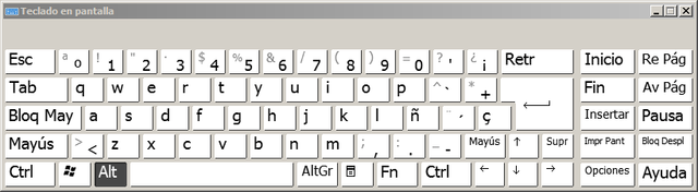 On-screen keyboard with Spanish layout