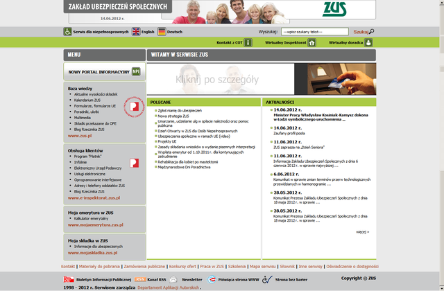 Standard version of ZUS website
