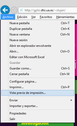 Captura de pantalla de Microsoft Internet Explorer