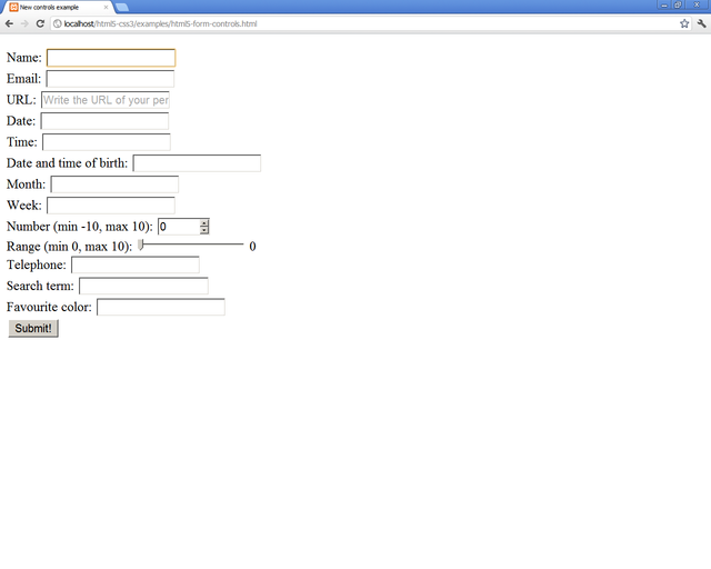 Form example in Google Chrome